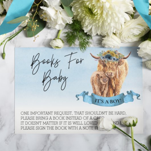 Boeken voor Baby shower Highland Koe Boy Calf Informatiekaartje