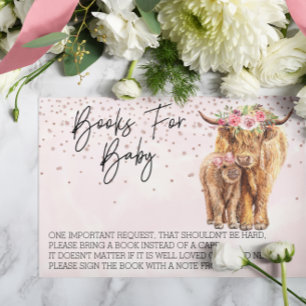Boeken voor Baby shower Hoogland Koe Roze kalf Informatiekaartje