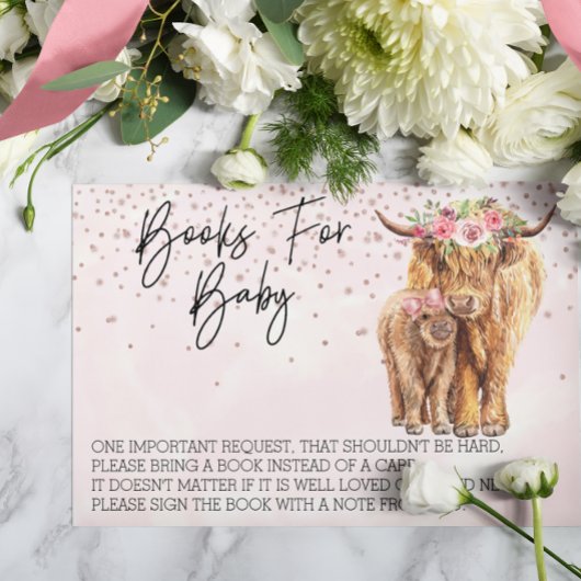 Boeken voor Baby Shower Hoogland Koe Roze Kalf Informatiekaartje