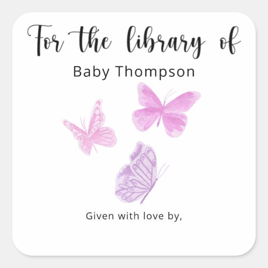 Boeken voor Baby shower van vlinder, boeken voor b Vierkante Sticker (Voorkant)
