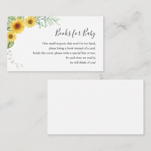 Boeken voor Baby shower Zonnebloemen Behuizing Kaa Informatiekaartje (Voorkant / Achterkant)