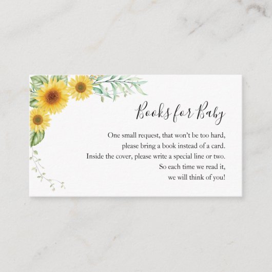 Boeken voor Baby shower Zonnebloemen Behuizing Kaa Informatiekaartje (Voorkant)