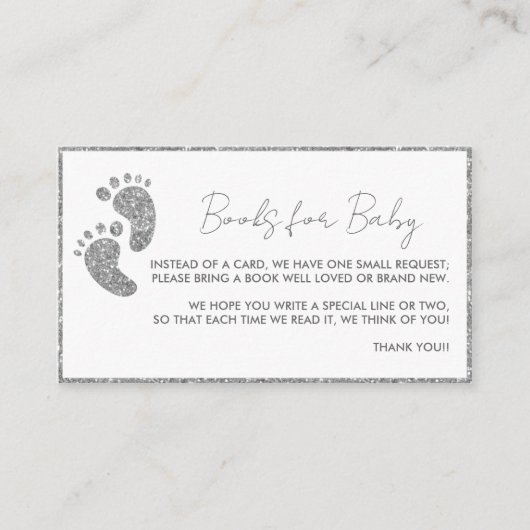 Boeken voor Baby Silver Glitter Baby shower Informatiekaartje (Voorkant)