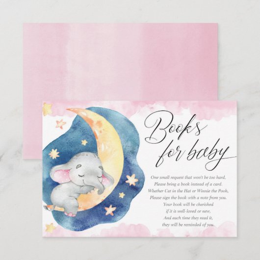 Boeken voor baby slaande olifant maan sterren meis informatiekaartje (Voorkant / Achterkant)