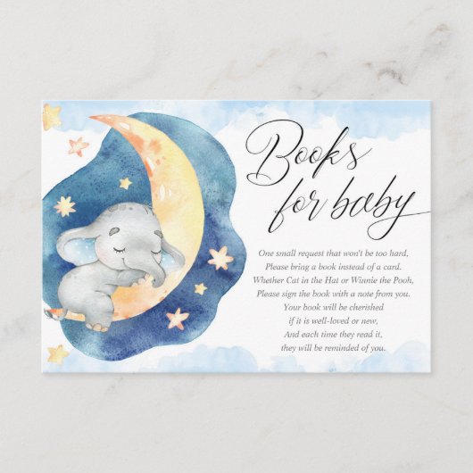 Boeken voor baby slapende olifant moon stars boy informatiekaartje (Voorkant)
