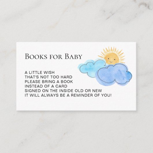 Boeken voor Baby Sun en wolken Baby shower Informatiekaartje (Voorkant)