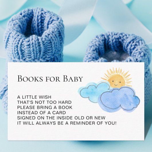 Boeken voor Baby Sun en wolken Baby shower Informatiekaartje
