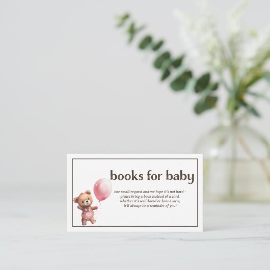 Boeken voor Baby Teddy Bear Baby Girl Shower Informatiekaartje (Staand voorkant)
