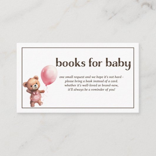 Boeken voor Baby Teddy Bear Baby Girl Shower Informatiekaartje (Voorkant)
