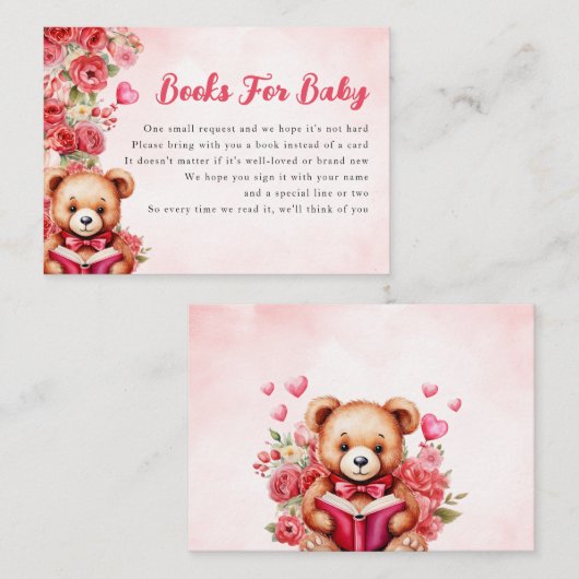 Boeken voor Baby Teddy Bear Baby shower Floral Pin Informatiekaartje (Voorkant / Achterkant)
