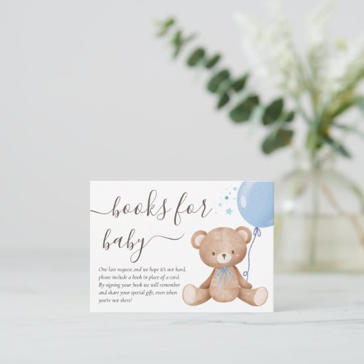 Boeken voor Baby | Teddy Bear Balloon Baby shower Informatiekaartje (Staand voorkant)