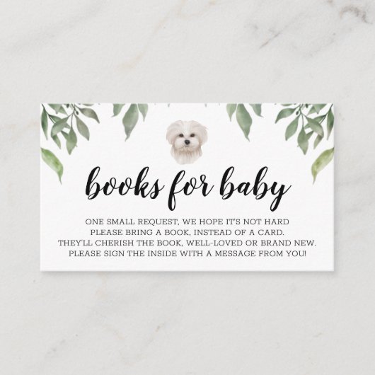 Boeken voor Baby White Maltese Dog Boho Greenery Informatiekaartje (Voorkant)