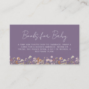 Boeken voor Baby Wildflower Paarse Baby shower Informatiekaartje