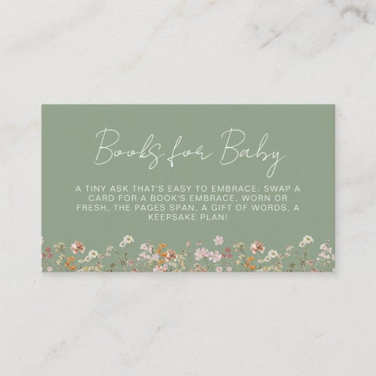 Boeken voor Baby Wildflower Sage Green Baby shower Informatiekaartje (Voorkant)