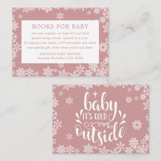 Boeken voor baby Winter Baby Shower Stof Roze Informatiekaartje (Voorkant / Achterkant)