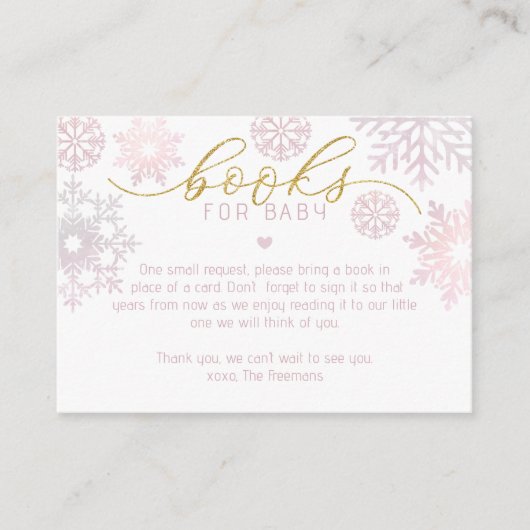 Boeken voor Baby Winter Shower Insert | Snowflake Informatiekaartje (Voorkant)