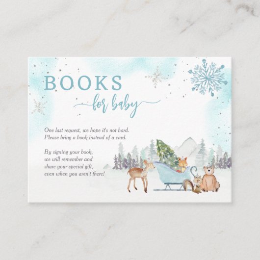 Boeken voor Baby Winter Woodland Blue Baby shower Informatiekaartje (Voorkant)