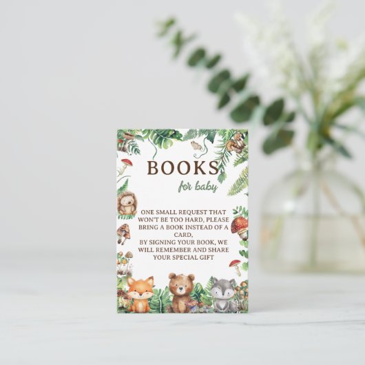 Boeken voor Baby Woodland Botanical Baby shower Informatiekaartje (Staand voorkant)