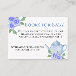 Boeken voor babyblauw Baby shower met theepot Informatiekaartje