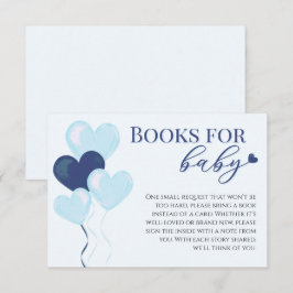 Boeken voor babyboyshower met blauwe harten voor b informatiekaartje