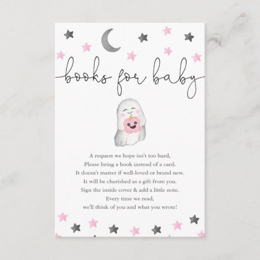 Boeken voor babymeisje Halloween baby shower Informatiekaartje (Voorkant)