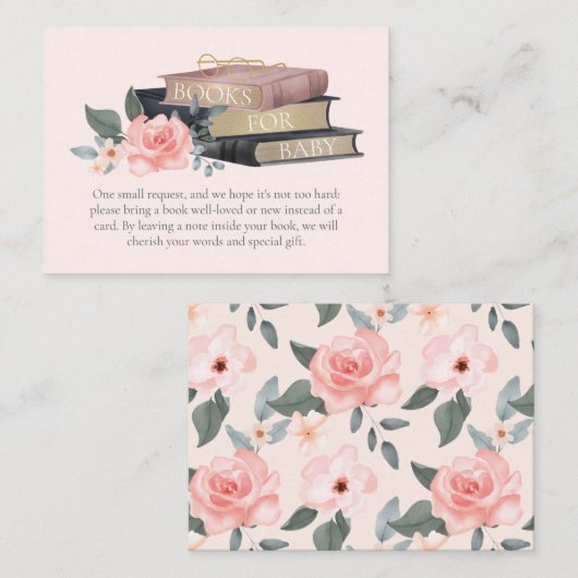 Boeken voor babymeisjes Rozen en gestapelde boeken Informatiekaartje (Voorkant / Achterkant)
