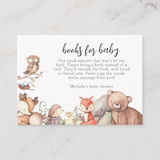 Boeken voor bosdieren voor Baby shower Informatiekaartje (Voorkant)