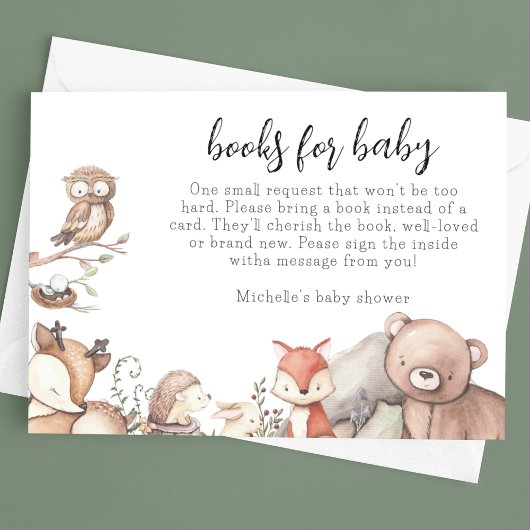 Boeken voor bosdieren voor Baby shower Informatiekaartje