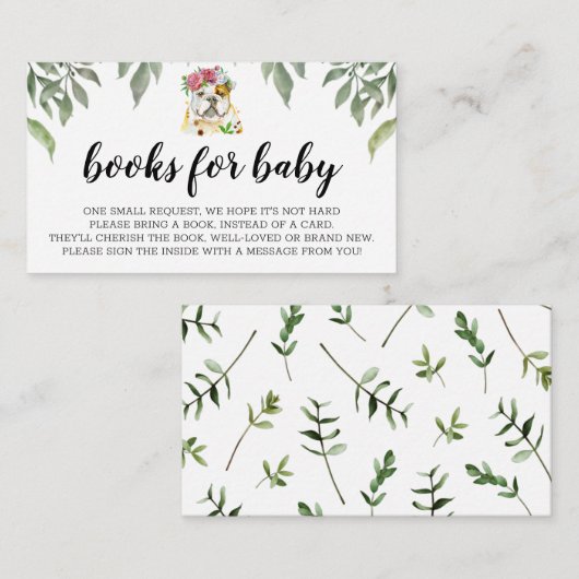 Boeken voor de Baby Engelse Bulldog Boho Greenery Informatiekaartje (Voorkant / Achterkant)