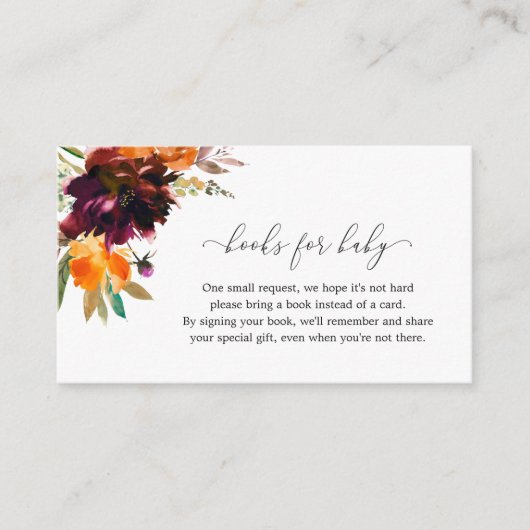 Boeken voor de Baby Floral Rustic Baby shower Informatiekaartje (Voorkant)