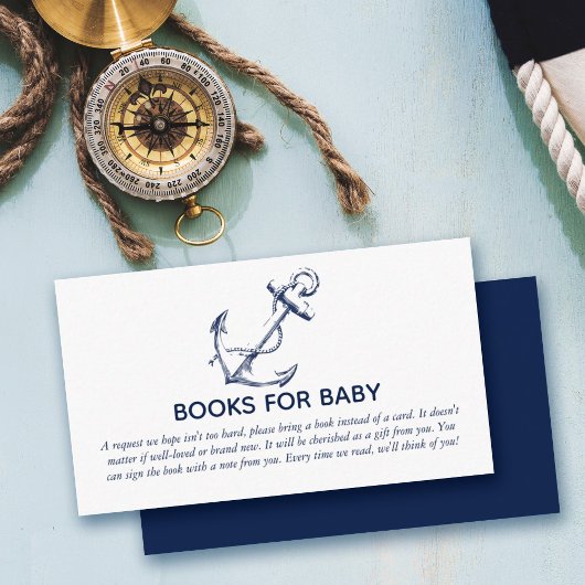 Boeken voor de Baby Nautical Navy Blue Anchor Informatiekaartje