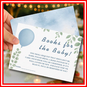 Boeken voor de baby shower spel ballon Eucalyptus Informatiekaartje