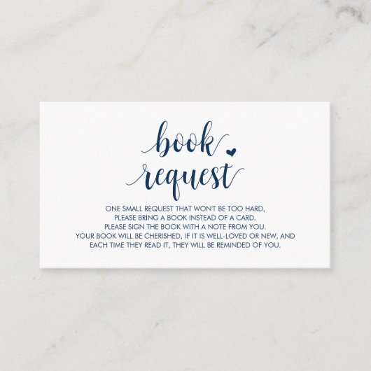 Boeken voor het baby, Modern Cute Navy Blue Script Informatiekaartje (Voorkant)