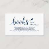 Boeken voor het baby, Modern Cute Navy Blue Script Informatiekaartje (Voorkant)