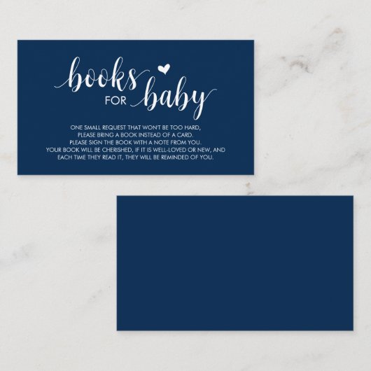 Boeken voor het baby, Modern Cute Navy Blue Script Informatiekaartje (Voorkant / Achterkant)