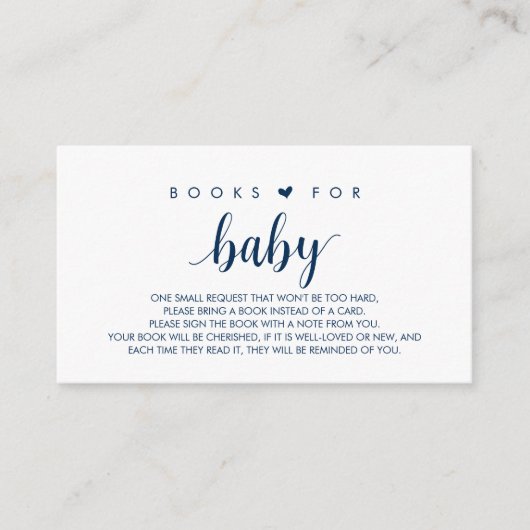 Boeken voor het baby, Modern Cute Navy Blue Script Informatiekaartje (Voorkant)