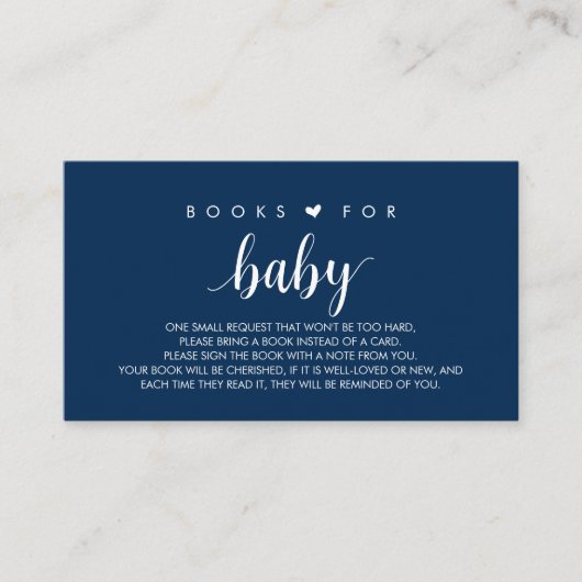 Boeken voor het baby, Modern Cute Navy Blue Script Informatiekaartje (Voorkant)