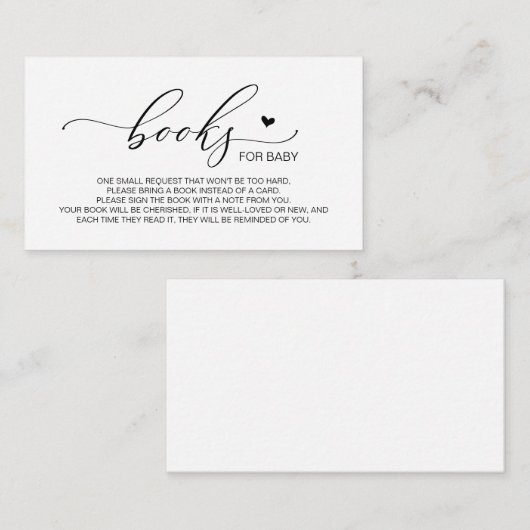 Boeken voor het baby, Modern Luxury Black script Informatiekaartje (Voorkant / Achterkant)