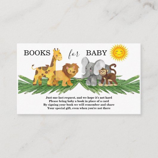 Boeken voor het Baby shower van Baby wilde dieren Informatiekaartje (Voorkant)