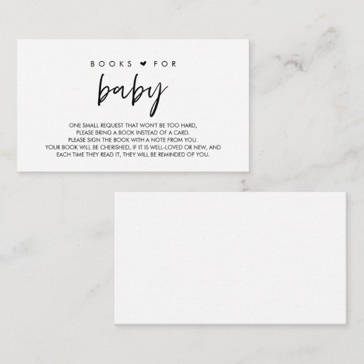 Boeken voor het zwarte baby, Moderne minimalistisc Informatiekaartje (Voorkant / Achterkant)