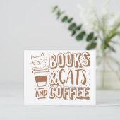 boeken voor katten en koffie briefkaart (Staand voorkant)