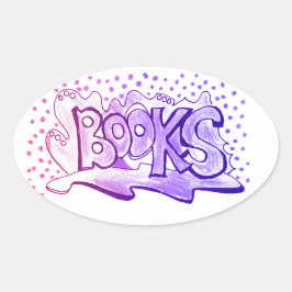 Boeken woord handlettering ovale sticker