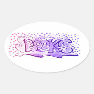 Boeken woord handlettering ovale sticker