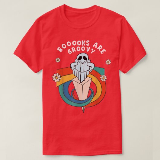 Boeken zijn groovy Funny Halloween Book Lover Ghos T-shirt (Design voorkant)