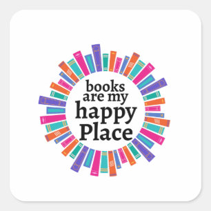boeken zijn mijn gelukkige plek vierkante sticker