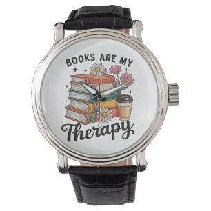 Boeken zijn mijn therapie Retro bloem lezende geli Horloge