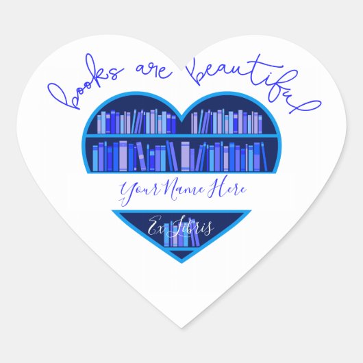 "Boeken zijn mooi" Bookplate Hart Sticker (Voorkant)
