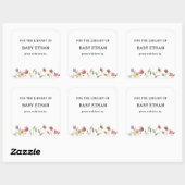 Boekenbibliotheek voor babyfeest met wilde bloemen vierkante sticker (Vel)