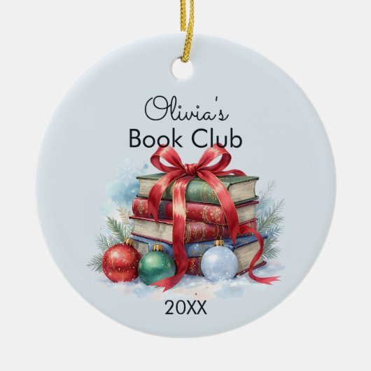 Boekenclub Kerstmis gepersonaliseerd Keramisch Ornament (Voorkant)