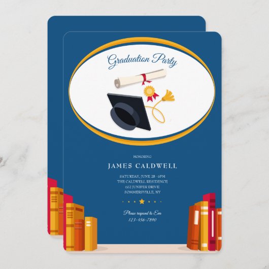 Boekends Graduation Party Kaart (Voorkant / Achterkant)